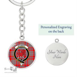 ScotsTee Shop Scottish Moubray Clan Crest Circle Pendant Tartan Luxury Keychain - Personalized Engraving