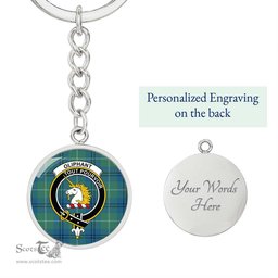 ScotsTee Shop Scottish Oliphant Ancient Clan Crest Circle Pendant Tartan Luxury Keychain - Personalized Engraving