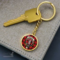 ScotsTee Shop Scottish MacQueen Modern Clan Crest Circle Pendant Tartan Luxury Keychain - Personalized Engraving