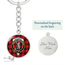 ScotsTee Shop Scottish MacQueen Modern Clan Crest Circle Pendant Tartan Luxury Keychain - Personalized Engraving