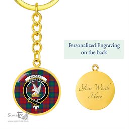 ScotsTee Shop Scottish Lindsay Modern Clan Crest Circle Pendant Tartan Luxury Keychain - Personalized Engraving