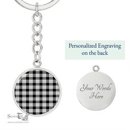 ScotsTee Shop Scottish Macfarlane Black & White Ancient Clan Circle Pendant Tartan Luxury Keychain - Personalized Engraving