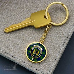 ScotsTee Shop Scottish Johnston Modern Clan Crest Circle Pendant Tartan Luxury Keychain - Personalized Engraving