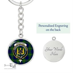 ScotsTee Shop Scottish Johnston Modern Clan Crest Circle Pendant Tartan Luxury Keychain - Personalized Engraving