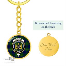 ScotsTee Shop Scottish Johnston Modern Clan Crest Circle Pendant Tartan Luxury Keychain - Personalized Engraving