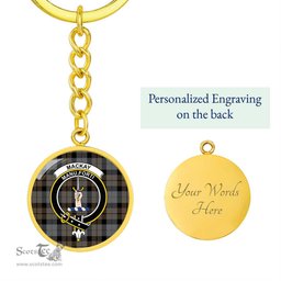 ScotsTee Shop Scottish MacKay Weathered Clan Crest Circle Pendant Tartan Luxury Keychain - Personalized Engraving