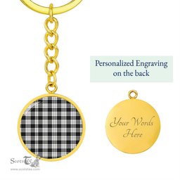 ScotsTee Shop Scottish Macfarlane Black & White Clan Circle Pendant Tartan Luxury Keychain - Personalized Engraving