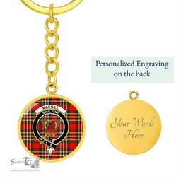 ScotsTee Shop Scottish MacGill Modern Clan Crest Circle Pendant Tartan Luxury Keychain - Personalized Engraving