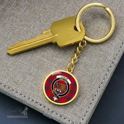 ScotsTee Shop Scottish Leslie Modern Clan Crest Circle Pendant Tartan Luxury Keychain - Personalized Engraving
