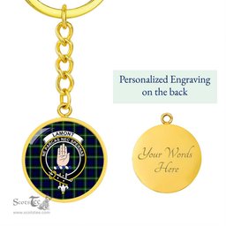 ScotsTee Shop Scottish Lamont Modern Clan Crest Circle Pendant Tartan Luxury Keychain - Personalized Engraving