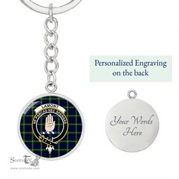 ScotsTee Shop Scottish Lamont Modern Clan Crest Circle Pendant Tartan Luxury Keychain - Personalized Engraving