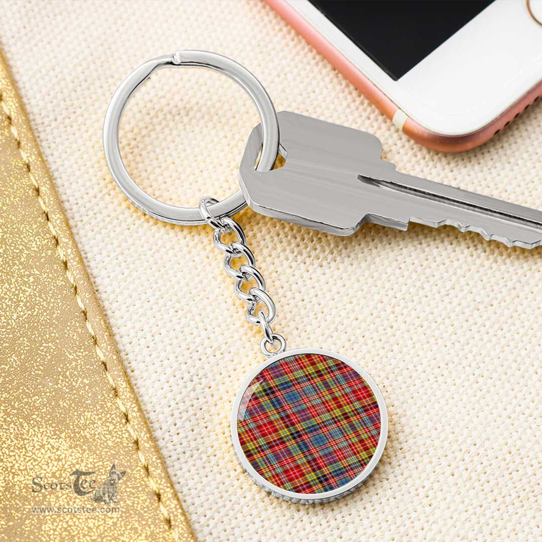 ScotsTee Shop Scottish Ogilvie Clan Circle Pendant Tartan Luxury Keychain - Personalized Engraving