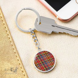 ScotsTee Shop Scottish Ogilvie Clan Circle Pendant Tartan Luxury Keychain - Personalized Engraving