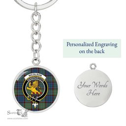 ScotsTee Shop Scottish Nicolson Hunting Ancient Clan Crest Circle Pendant Tartan Luxury Keychain - Personalized Engraving