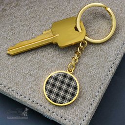 ScotsTee Shop Scottish Menzies Black & White Ancient Clan Circle Pendant Tartan Luxury Keychain - Personalized Engraving