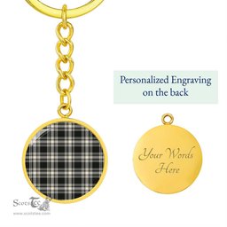 ScotsTee Shop Scottish Menzies Black & White Ancient Clan Circle Pendant Tartan Luxury Keychain - Personalized Engraving