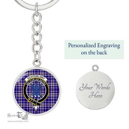 ScotsTee Shop Scottish Ochterlony Clan Crest Circle Pendant Tartan Luxury Keychain - Personalized Engraving