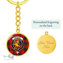 ScotsTee Shop Scottish Nicolson Modern Clan Crest Circle Pendant Tartan Luxury Keychain - Personalized Engraving
