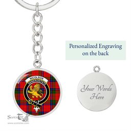 ScotsTee Shop Scottish Nicolson Modern Clan Crest Circle Pendant Tartan Luxury Keychain - Personalized Engraving