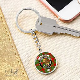 ScotsTee Shop Scottish MacGregor Modern Clan Crest Circle Pendant Tartan Luxury Keychain - Personalized Engraving