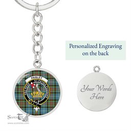 ScotsTee Shop Scottish Paisley District Clan Crest Circle Pendant Tartan Luxury Keychain - Personalized Engraving