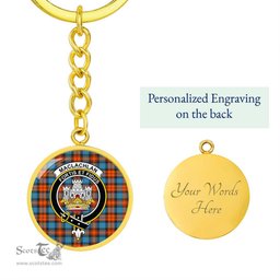 ScotsTee Shop Scottish MacLachlan Ancient Clan Crest Circle Pendant Tartan Luxury Keychain - Personalized Engraving