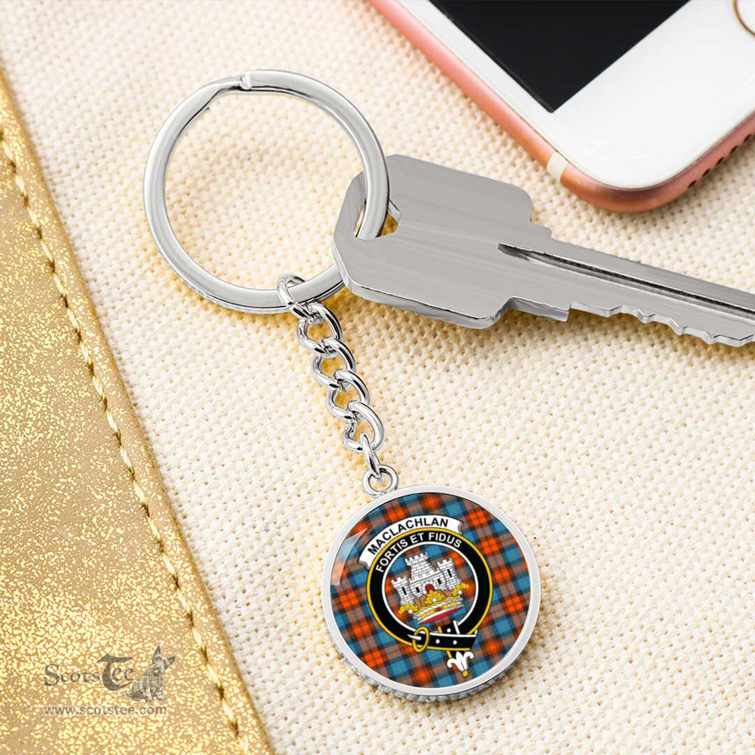 ScotsTee Shop Scottish MacLachlan Ancient Clan Crest Circle Pendant Tartan Luxury Keychain - Personalized Engraving