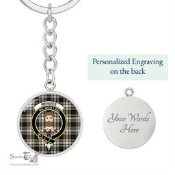 ScotsTee Shop Scottish Menzies Black & White Ancient Clan Crest Circle Pendant Tartan Luxury Keychain - Personalized Engraving