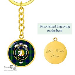 ScotsTee Shop Scottish Oliphant Modern Clan Crest Circle Pendant Tartan Luxury Keychain - Personalized Engraving