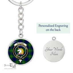 ScotsTee Shop Scottish Oliphant Modern Clan Crest Circle Pendant Tartan Luxury Keychain - Personalized Engraving