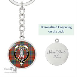 ScotsTee Shop Scottish MacLean of Duart Ancient Clan Crest Circle Pendant Tartan Luxury Keychain - Personalized Engraving