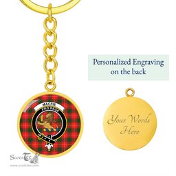 ScotsTee Shop Scottish MacFie Clan Crest Circle Pendant Tartan Luxury Keychain - Personalized Engraving