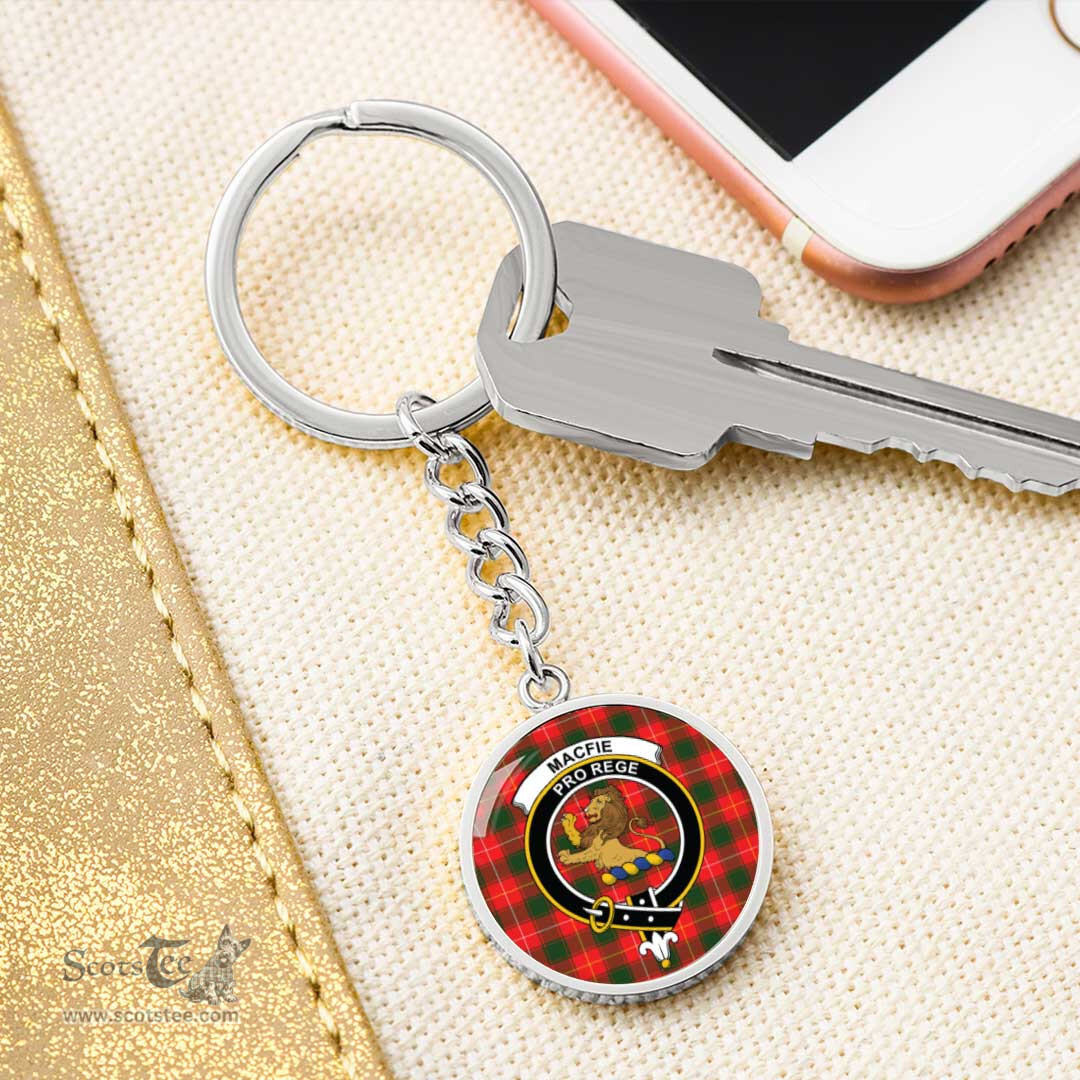 ScotsTee Shop Scottish MacFie Clan Crest Circle Pendant Tartan Luxury Keychain - Personalized Engraving