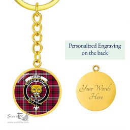 ScotsTee Shop Scottish Little Clan Crest Circle Pendant Tartan Luxury Keychain - Personalized Engraving