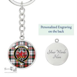 ScotsTee Shop Scottish MacDuff Dress Modern Clan Crest Circle Pendant Tartan Luxury Keychain - Personalized Engraving