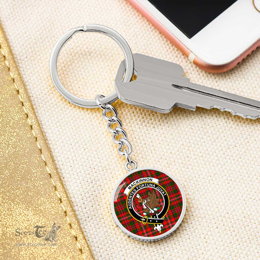 ScotsTee Shop Scottish MacKinnon Modern Clan Crest Circle Pendant Tartan Luxury Keychain - Personalized Engraving