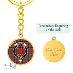 ScotsTee Shop Scottish MacDuff Ancient Clan Crest Circle Pendant Tartan Luxury Keychain - Personalized Engraving