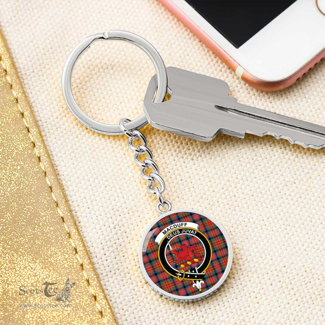 ScotsTee Shop Scottish MacDuff Ancient Clan Crest Circle Pendant Tartan Luxury Keychain - Personalized Engraving