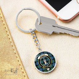 ScotsTee Shop Scottish MacKay Ancient Clan Crest Circle Pendant Tartan Luxury Keychain - Personalized Engraving