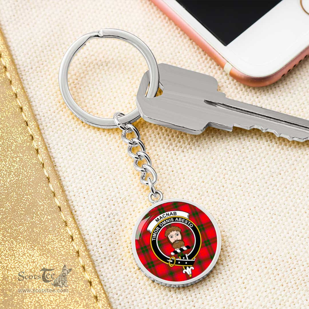 ScotsTee Shop Scottish MacNab Modern Clan Crest Circle Pendant Tartan Luxury Keychain - Personalized Engraving