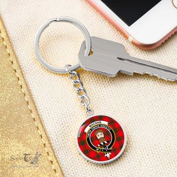 ScotsTee Shop Scottish MacNab Modern Clan Crest Circle Pendant Tartan Luxury Keychain - Personalized Engraving