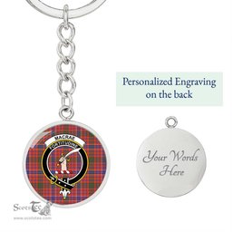 ScotsTee Shop Scottish MacRae Ancient Clan Crest Circle Pendant Tartan Luxury Keychain - Personalized Engraving