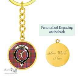 ScotsTee Shop Scottish MacRae Ancient Clan Crest Circle Pendant Tartan Luxury Keychain - Personalized Engraving