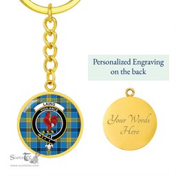 ScotsTee Shop Scottish Laing Clan Crest Circle Pendant Tartan Luxury Keychain - Personalized Engraving