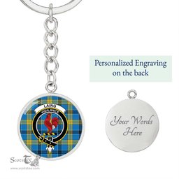 ScotsTee Shop Scottish Laing Clan Crest Circle Pendant Tartan Luxury Keychain - Personalized Engraving