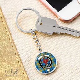ScotsTee Shop Scottish Laing Clan Crest Circle Pendant Tartan Luxury Keychain - Personalized Engraving