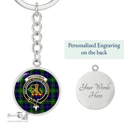 ScotsTee Shop Scottish MacThomas Modern Clan Crest Circle Pendant Tartan Luxury Keychain - Personalized Engraving
