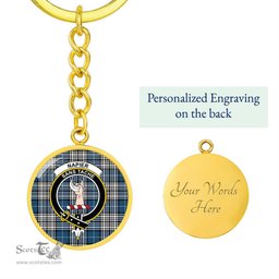 ScotsTee Shop Scottish Napier Modern Clan Crest Circle Pendant Tartan Luxury Keychain - Personalized Engraving
