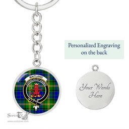 ScotsTee Shop Scottish Maitland Clan Crest Circle Pendant Tartan Luxury Keychain - Personalized Engraving
