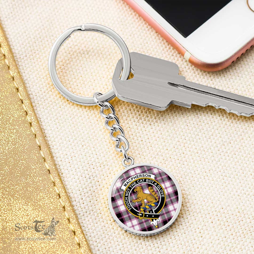 ScotsTee Shop Scottish MacPherson Hunting Modern Clan Crest Circle Pendant Tartan Luxury Keychain - Personalized Engraving